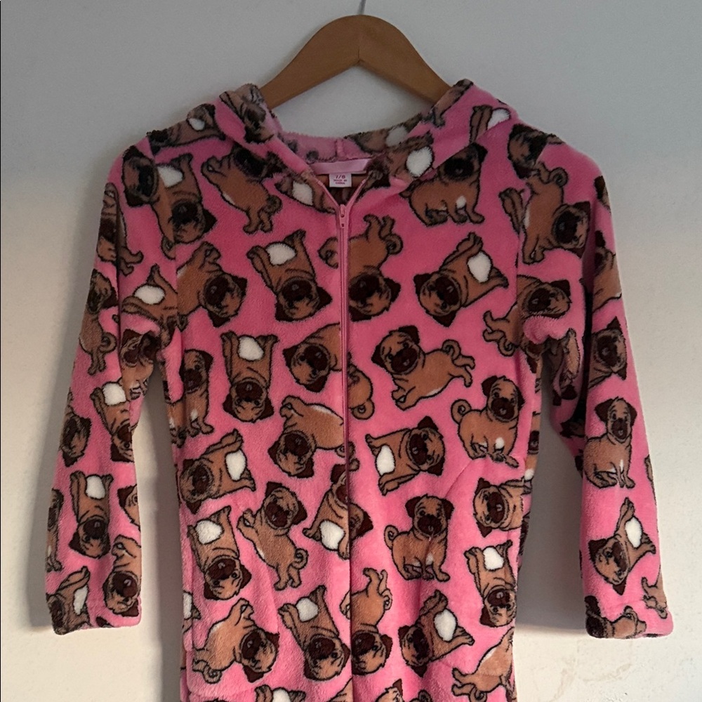 Pink Pug Print Kids One Piece